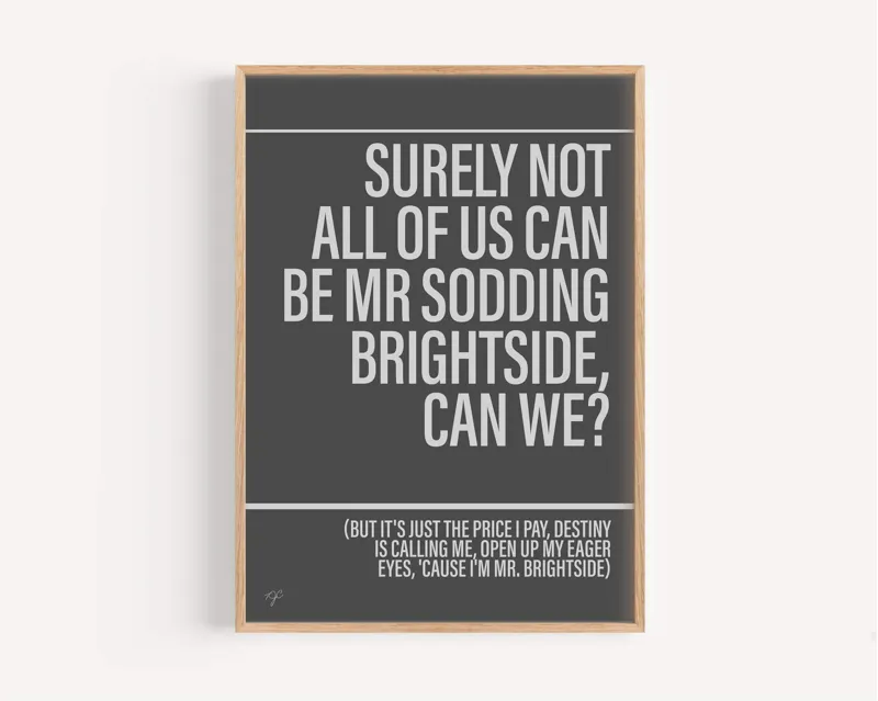 Mr Brightside A4 Print - Dark Grey - Oak Frame